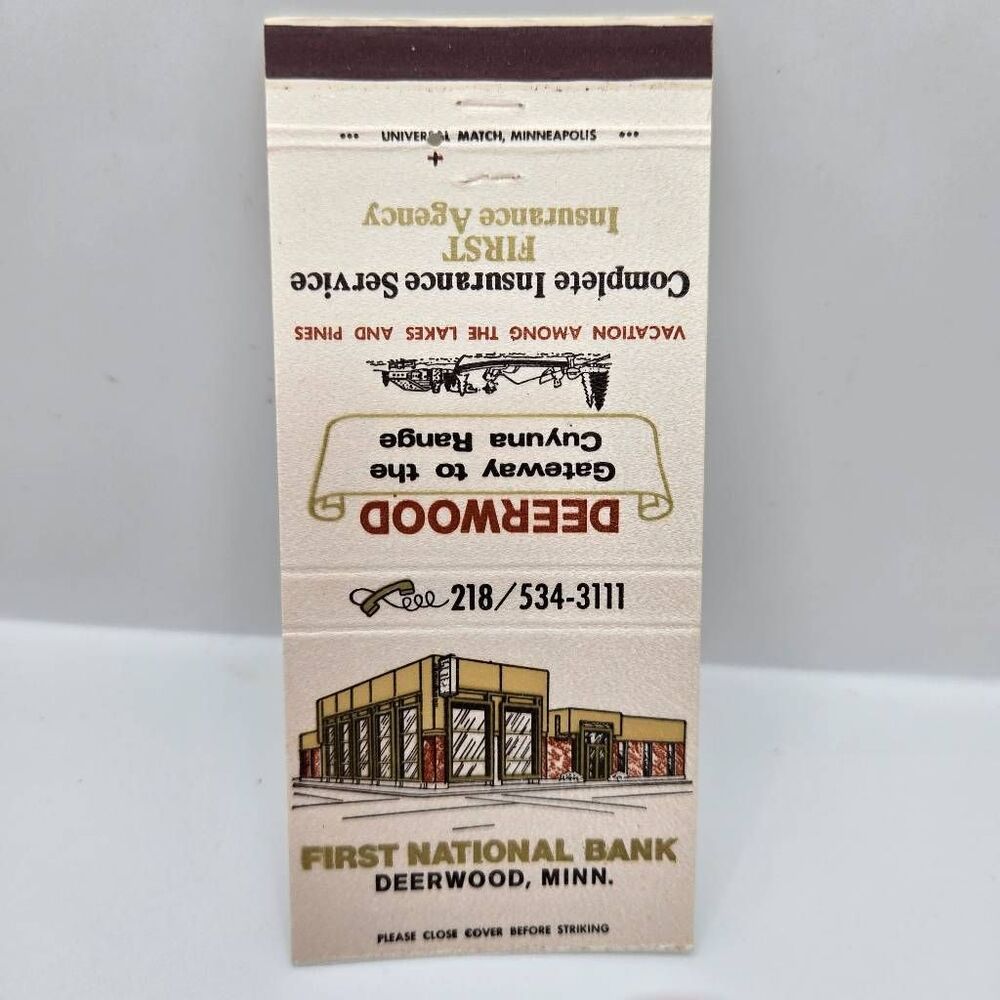 Vintage Matchcover First National Bank Deerwood Minnesota Cuyuna Range